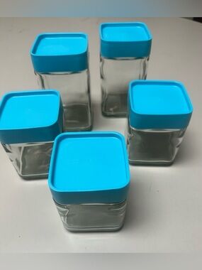 Set of Glass Food Storage Jars with Bright Blue Airtight Lids